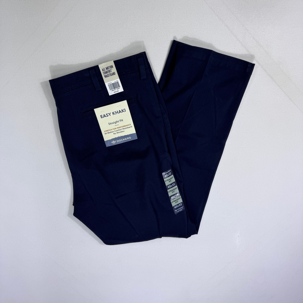 Dockers Easy Khaki Straight Fit Pants Mens 40x32  (40x31) Navy Blue Stretch NWT